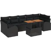vidaXL Trädgårdsoffset med lagring 8 pcs Svart Poly rattan