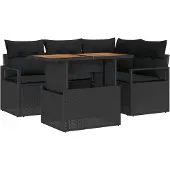vidaXL Trädgårdsoffset med lagring 5 pcs Svart Poly rattan