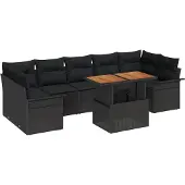 vidaXL Trädgårdsoffset med lagring 8 pcs Svart Poly rattan