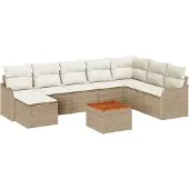 vidaXL Trädgårdsoffset 9 pcs Beige Poly rattan