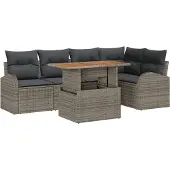 vidaXL Trädgårdsoffset med lagring 6 pcs Grå Poly rattan