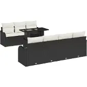 vidaXL Trädgårdsoffset med kudde med lagring 8 pcs Svart Poly Rattan