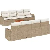 vidaXL Trädgårdsoffset 9 pcs Beige Poly rattan