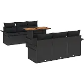 vidaXL Trädgårdsoffset med lagring 7 pcs Svart Poly rattan