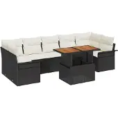 vidaXL Trädgårdsoffset med lagring 8 pcs Svart Poly rattan
