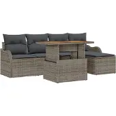 vidaXL Trädgårdsoffset med lagring 6 pcs Grå Poly rattan