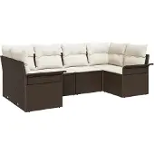 vidaXL Trädgårdsoffset med lagring 6 pcs Brun Poly rattan