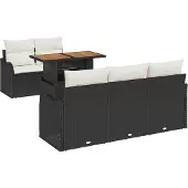 vidaXL Trädgårdsoffset med kudde 6 pcs Svart och kräm konstrotting