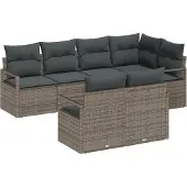 vidaXL Trädgårdsoffset 7 pcs Grå Poly Rattan och Pulverlackerad Stål