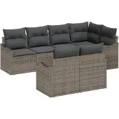 vidaXL Trädgårdsoffset med kudde med lagring 7 pcs Grå Poly rattan