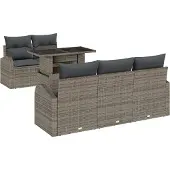 vidaXL Trädgårdsoffset med kudde med kudde 6 pcs Grå Poly Rattan