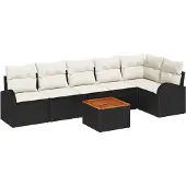 vidaXL Trädgårdsoffset med lagring 7 pcs Svart och kräm konstrotting