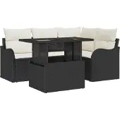 vidaXL Trädgårdsoffset med kudde med kudde 5 pcs Svart Poly Rattan