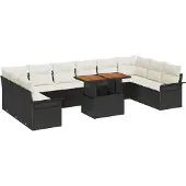 vidaXL Trädgårdsoffset med lagring 11 pcs Svart Poly rattan