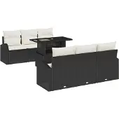 vidaXL Trädgårdsoffset med kudde med lagring 7 pcs Svart Poly Rattan