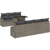 vidaXL Trädgårdsoffset med kudde med lagring 8 pcs Grå Poly Rattan
