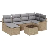 vidaXL Trädgårdsoffset med kudde med lagring 7 pcs Beige Poly rattan