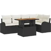 vidaXL Trädgårdsoffset med lagring 6 pcs Svart Poly rattan