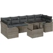 vidaXL Trädgårdsoffset med kudde med lagring 8 pcs Grå Poly Rattan
