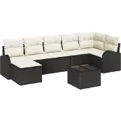 vidaXL Trädgårdsoffset 8 pcs Svart Poly rattan