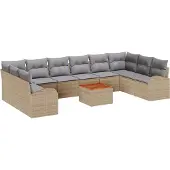 vidaXL Trädgårdsoffset 11 pcs Beige och Ljusgrå konstrotting