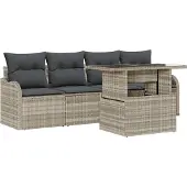 vidaXL Trädgårdsoffset med kudde med kudde 5 pcs Ljusgrå Poly Rattan