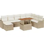 vidaXL Trädgårdsoffset med kudde med lagring 9 pcs beige och gräddvit