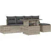 vidaXL Trädgårdsoffset med lagring 6 pcs Ljusgrå Poly rattan