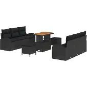 vidaXL Trädgårdsoffset med kudde 9 pcs Svart konstrotting