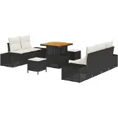 vidaXL Trädgårdsoffset med kudde med lagring 8 pcs Svart Poly rattan