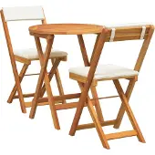 vidaXL Trädgårdsmöbelset med kudde 3 pcs Olivenatur Massivt Akaciaträ