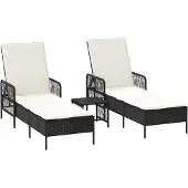 vidaXL Solstol Reclining 2-person 3 pcs Svart och krämvit konstrotting