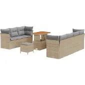 vidaXL Trädgårdsoffset med kudde med lagring 10 pcs beige och ljusgrå