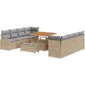 vidaXL Trädgårdsoffset med kudde med lagring 11 pcs Beige och Ljusgrå