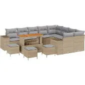vidaXL Trädgårdsoffset med kudde 13 pcs Beige konstrotting