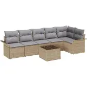 vidaXL Trädgårdsoffset med kudde 7 pcs Beige konstrotting