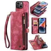 CASEME 2-i-1 Multifunktionell iPhone 14 Plus Plånboksfodral - Röd