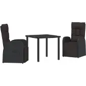vidaXL Trädgårdsmöbelset med kudde 3 pcs Svart konstrotting