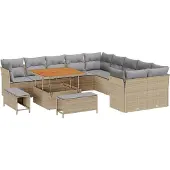 vidaXL Trädgårdsoffset med kudde 13 pcs Beige och Ljusgrå konstrotting