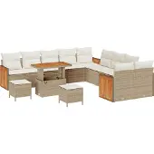 vidaXL Trädgårdsoffset 13 pcs Beige och gräddfärgad konstrotting