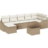 vidaXL Trädgårdsoffset 8 pcs Beige och gräddfärgad konstrotting