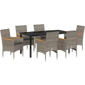vidaXL Trädgårdsmöbelset med kudde 7 pcs Grå Poly rattan