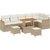 vidaXL Trädgårdsoffset med kudde med lagring Beige Poly rattan