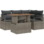 vidaXL Trädgårdsoffset med lagring 5 pcs Grå Poly rattan