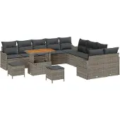 vidaXL 13-delat Trädgårdsofa Set med Kuddar Grå Poly Rattan Akacia