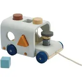 PlanToys Dragleksaker - Buss m. Plocklåda - Trä/Ljusblå - - One Size - Dragleksak