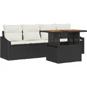 vidaXL Trädgårdsoffset med lagring 5 pcs Svart Poly rattan