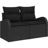 vidaXL Trädgårdsoffa med kudde Svart 124 x 62 x 69 cm konstrotting