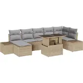 vidaXL Trädgårdsoffset med lagring 8 pcs Beige Poly rattan