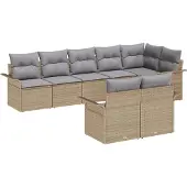 vidaXL Trädgårdsoffset med kudde 8 pcs Beige konstrotting
